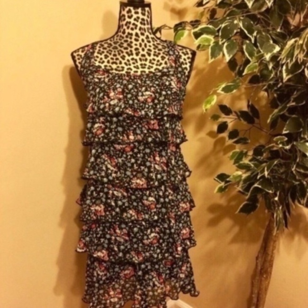 Xhilaration Floral Print Racerback Midi Dress Tiered Ruffles Size Juniors Small